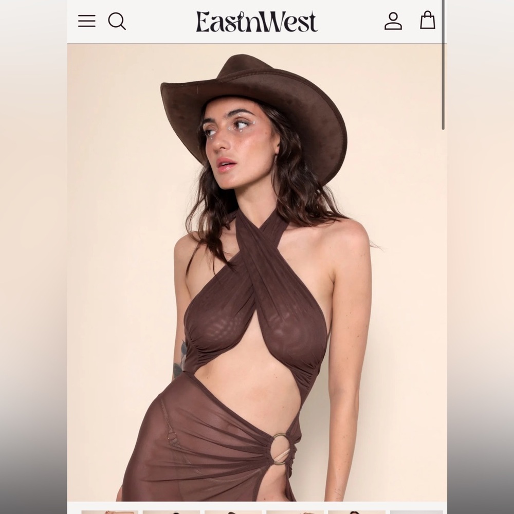 EastnWest Label Cutout Sheer Dress chocolate size S